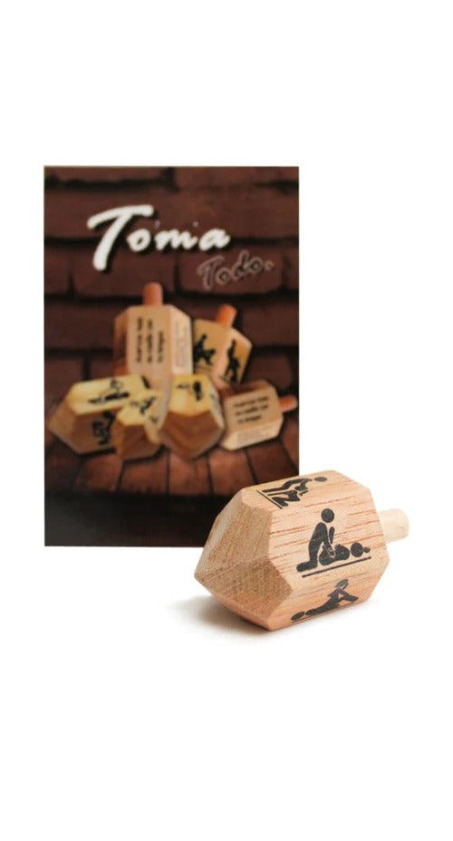 Handcrafted wooden Toma Todo game set with colorful pieces and dice