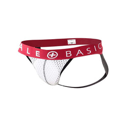 Front view of white jockstrap for active men's wear