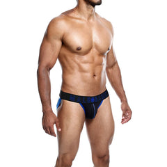 Close-up of NEON JOCK ROYAL logo on the waistband of the underwear