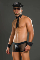 Disfraz Masculino Policía Capitano Di Polizia - Negro costume for men with black police uniform, hat, and accessories