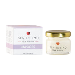 Vela Masajes Pheromonas Sen Intimo 25 g packaging with natural ingredients and calming scent