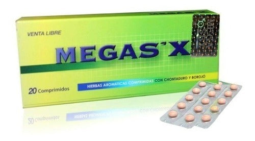 Green box of 20 Megasex tablets, a product designed to enhance sexual performance and vitality for men