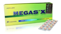 Green box of 20 Megasex tablets, a product designed to enhance sexual performance and vitality for men