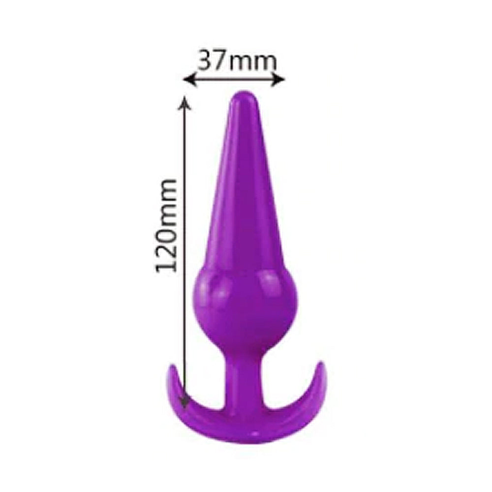 Black silicone anal plug with flared base and tapered tip