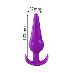 Black silicone anal plug with flared base and tapered tip