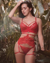 Black lace garter belt with floral embroidery and adjustable straps