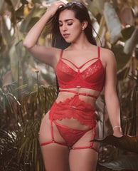 Black lace garter belt with floral embroidery and adjustable straps