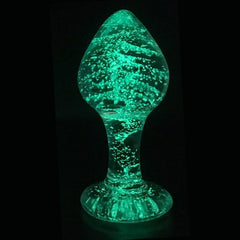 Hand-blown clear glass butt plug with tapered design for comfortable insertion