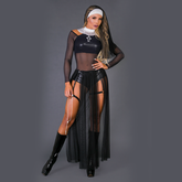 Close-up image of black leather Monja Fetish collar with silver studs and buckles, perfect for BDSM play and fetish attire