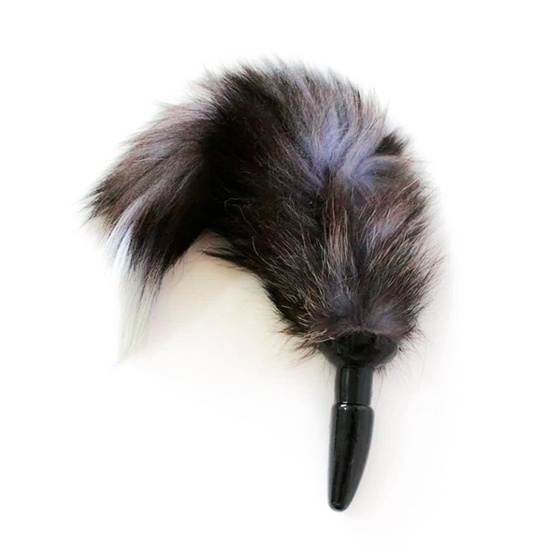 Silicone anal plug in the shape of a cola bottle with a fox tail for sensory play and stimulation