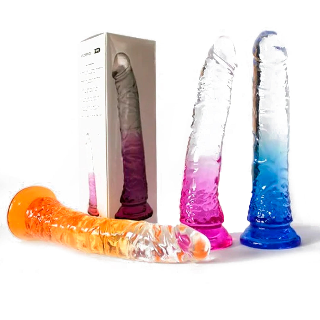 Large realistic silicone dildo in flesh color, with veins and suction cup base