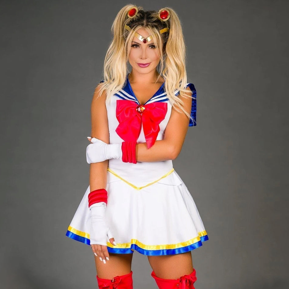Sailor Moon action figure with blue skirt and red bow