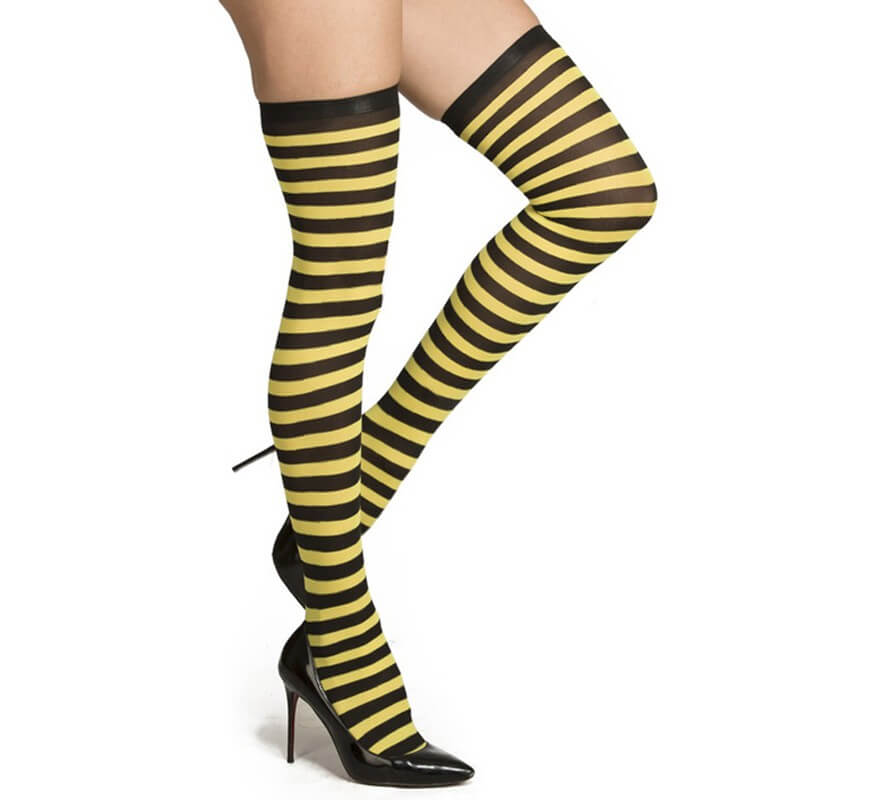 Striped patterned stockings in black and white, perfect for adding flair to any outfit