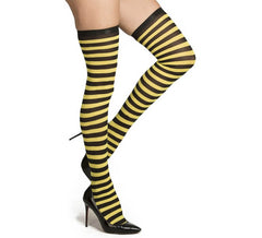 Striped patterned stockings in black and white, perfect for adding flair to any outfit