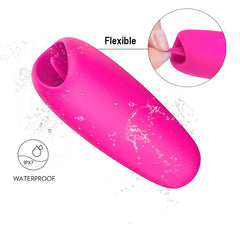 Close up image of the Bala Vibradora Lengua Mua, a tongue-shaped vibrating product for oral stimulation