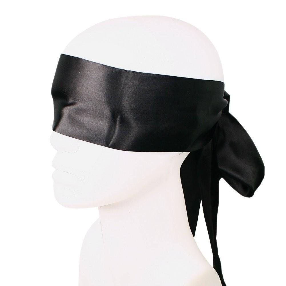 Silk black tie blindfold scarf with luxurious soft texture and adjustable fit
