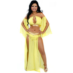 Close-up of the intricate beading and fabric details on the Bailarina Árabe's costume