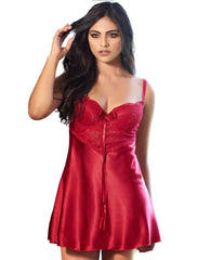 Alt text: Adorable babydoll Roxanne in soft pink with lace details and matching thong, perfect for a romantic night in or a special occasion