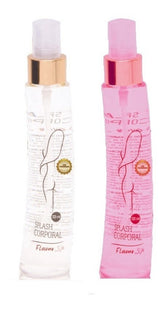 Beautiful woman applying Splash Corporal Women Feromonas 120 ml perfume on her wrist, feeling confident and attractive with the alluring scent of pheromones