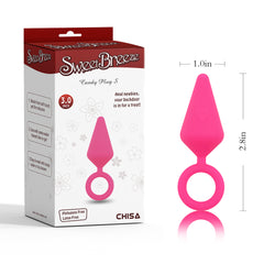 Black silicone anal plug with tapered design and flared base, Talla S