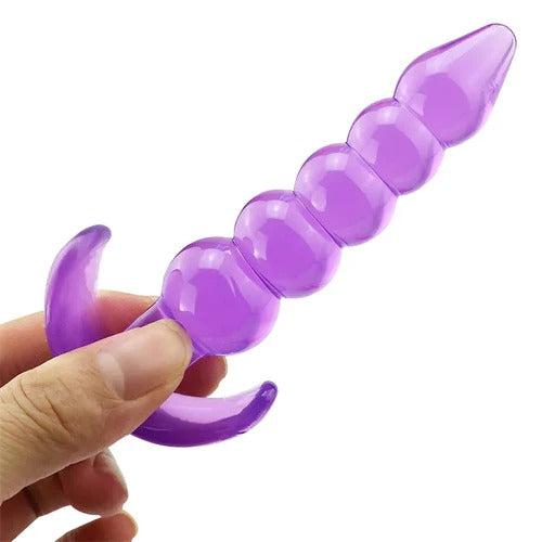 Black silicone anal plug with tapered tip and flared base