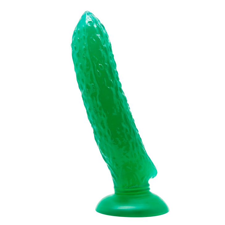 A realistic silicone dildo in the shape of a cucumber, designed for passionate pleasure