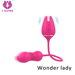 Vibrador doble cabezal Wonder Lady, negro y rosa, para estimulación doble 