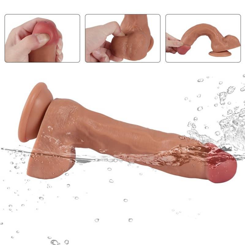 Hand holding the Dildo Eyaculador Charly with ejaculating function
