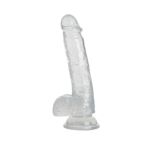 Consolador Glicer product in black color, featuring a powerful suction cup for hands-free play and versatile positioning options