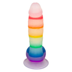 Vibrant and textured dildo with rainbow design for LGBTQ+ pride celebration