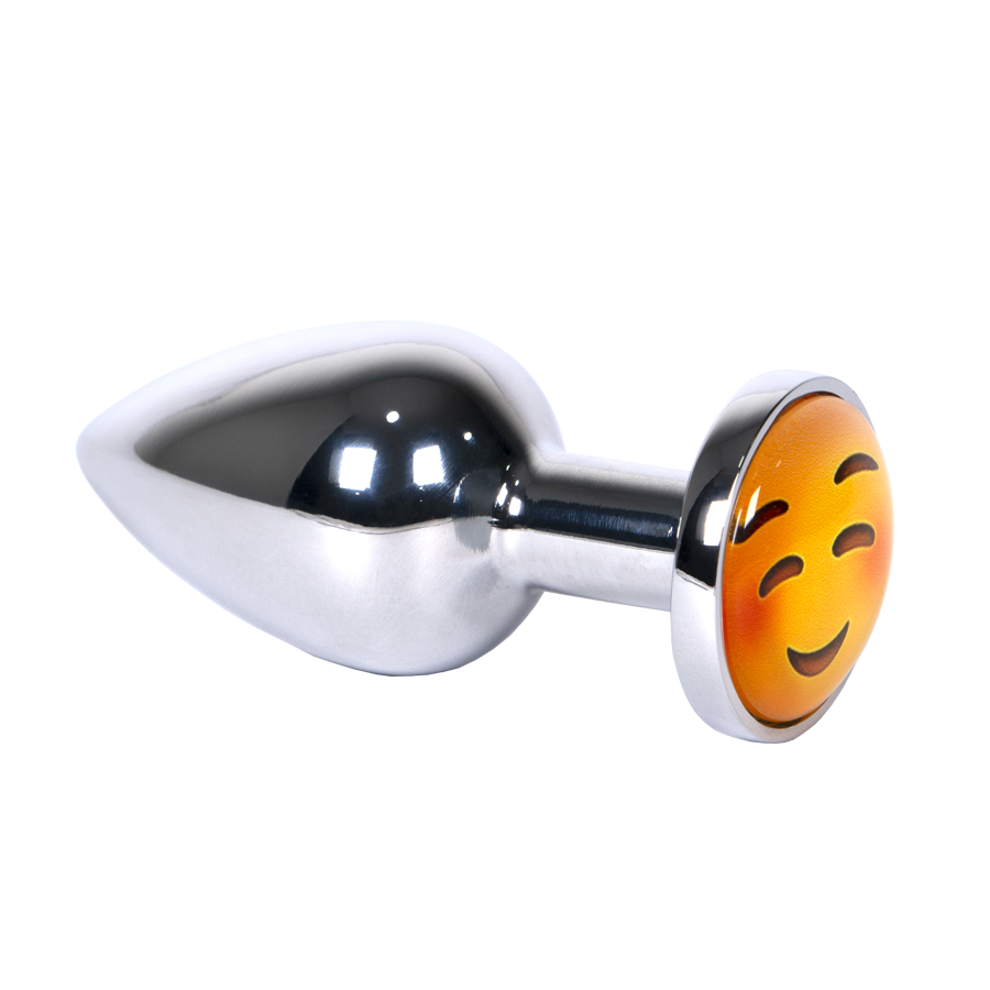 Black steel emoji plug with happy face design, perfect for adding a touch of fun to your home decor