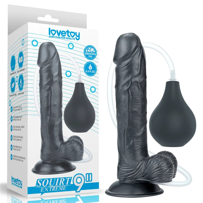 Squirt Extreme 9 Dildo Black - Lifelike Veins and Suction Cup Base for Hands-Free Pleasure
