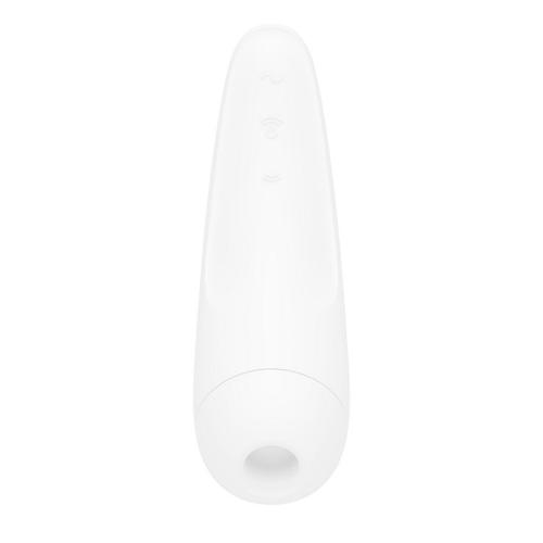Satisfyer Curvy 2+ con APP displaying app features on a smartphone