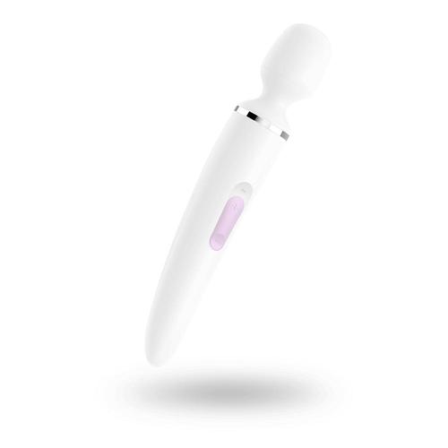 Satisfyer Wand-Er Woman: A woman holding the powerful, ergonomic wand massager for ultimate satisfaction and pleasure 