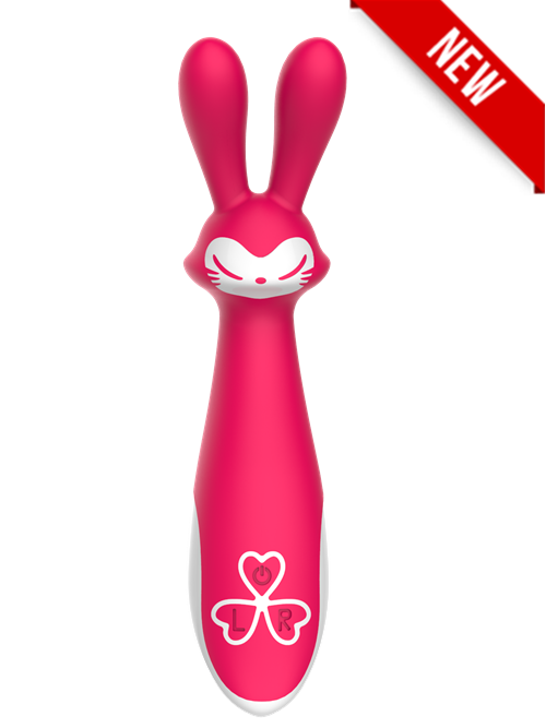  Woman's hand holding the FIREFOX VIBRADOR with soft silicone material and waterproof construction for versatility in the bedroom