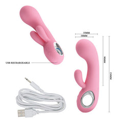 Hand holding PRETTY LOVE CHRIS dual-stimulating vibrator with LED controls