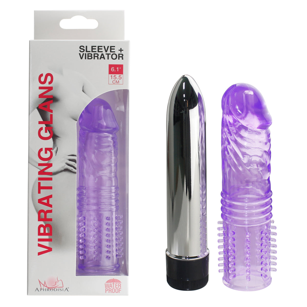 Vibrating glans sleeve and vibrator on white background