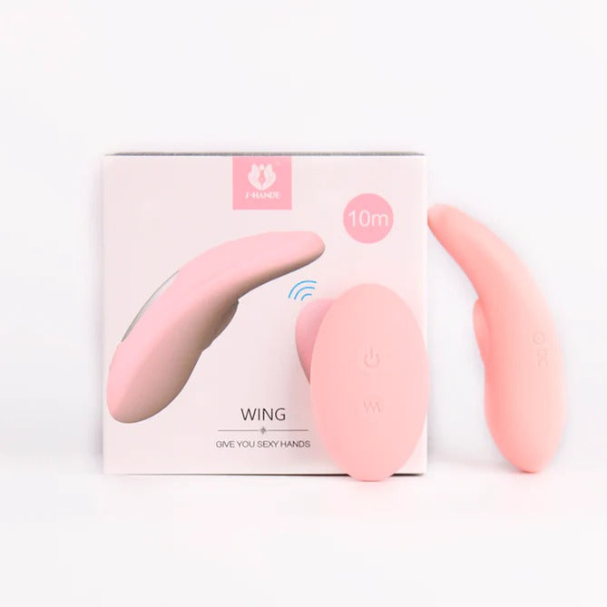 Remote control vibrator with wing-shaped design for hands-free pleasure 