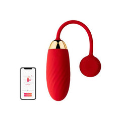 Beautiful woman holding the interactive vibrating bala ella svakom in her hand