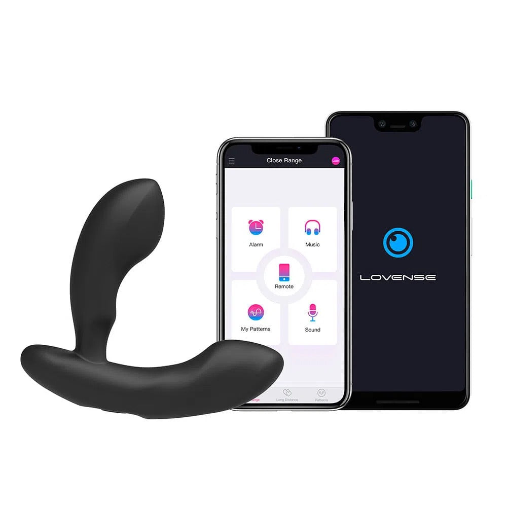 Black Lovense Edge 2 prostate massager with adjustable arm and remote control
