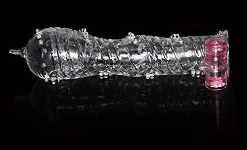 Black silicone penis sleeve with powerful vibration for added stimulation