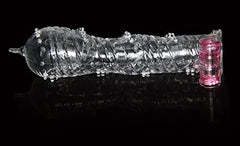 Black silicone penis sleeve with powerful vibration for added stimulation