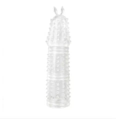 Latex penis sleeve in soft beige, with ribbed texture for heightened pleasure