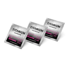 Three pack of Titanium Multiorgasmos condoms, designed for heightened pleasure and maximum sensitivity