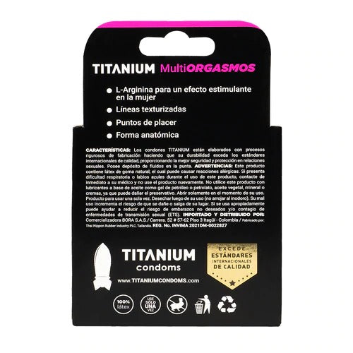 Condones Titanium Multiorgasmos x 3: Premium latex condoms for heightened pleasure and multiple orgasms