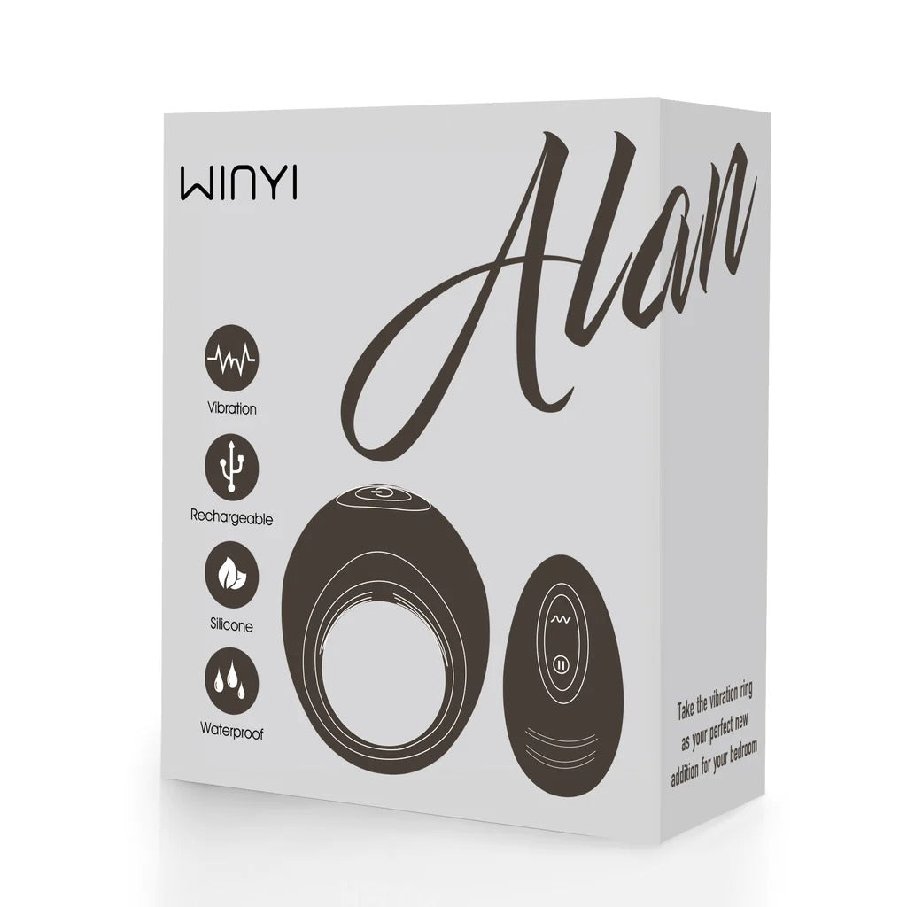 Anillo vibrador a control remoto Alan Winyi, anillo de silicona con vibración ajustable y control remoto inalámbrico