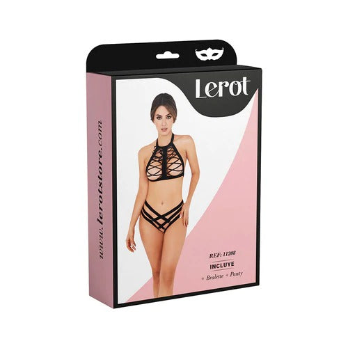 Beautiful and elegant Conjunto Lencería Triana - Lerot lingerie set in black lace and satin fabric, perfect for a special occasion or romantic evening