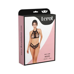 Beautiful and elegant Conjunto Lencería Triana - Lerot lingerie set in black lace and satin fabric, perfect for a special occasion or romantic evening