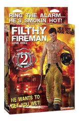 Inflatable Filthy Fireman doll with realistic uniform and accessories for role-playing fun 